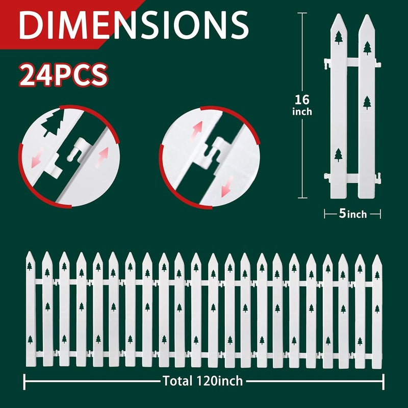 SORANGEUN Extra Height 16” Christmas Tree Fence, 24pcs Christmas Tree Gate, White Christmas Fence Decorations for Cat, Small Dog, Suit for Christmas, Birthday, Wedding Decoration - Image 2
